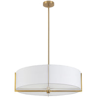 Luminaire suspendu Preston de Dainolite de 26 po de diamètre avec abat-jour blanc, fini laiton vieilli et 4 ampoules