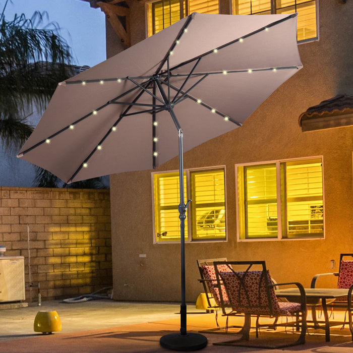 Costway Parasol Solaire de Patio 10ft LED Marche d'Exterieur en Acier Incline avec Manivelle Tan