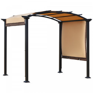 Outsunny 10' X 8' Canopee Exterieur Retractable Pergola Cadre En Acier Patio Pergola Abri Pare-soleil Avec Toit En Arc, Beige