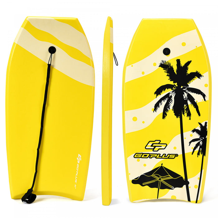 Costway Bodyboard,planche De Surf 41 Pouces En Xpe Avec 90cm De Corde Pour Debutants,amateurs Jaune Avec Noix De Coco + Parasol