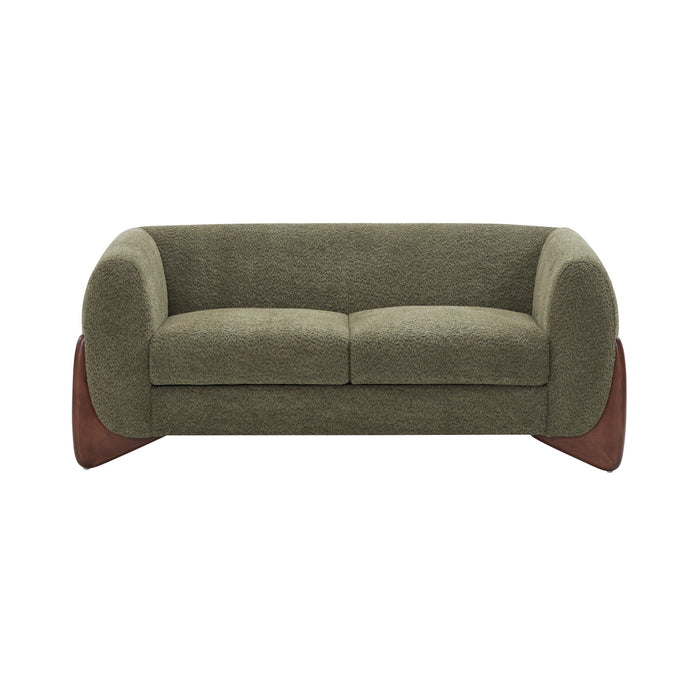 Lillian Canape deux places moderne en bois massif avec revetement en boucle, assise confortable, vert