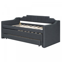  Hogan – Lit De Jour Rembourre En Tissu Aspect Lin Avec Lit Gigogne Et Tiroirs De Rangement, Format Simple - Gris