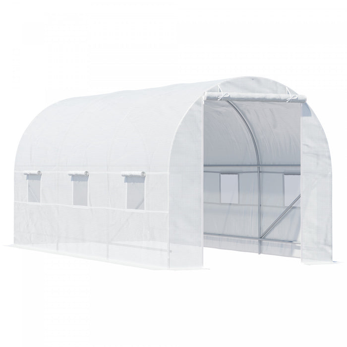 Outsunny Serre De Jardin Tunnel Surface Sol 9 MĠ 4,5l X 2l X 2h M Chassis Tubulaire Renforce 18 Mm 6 Fenetres Blanc