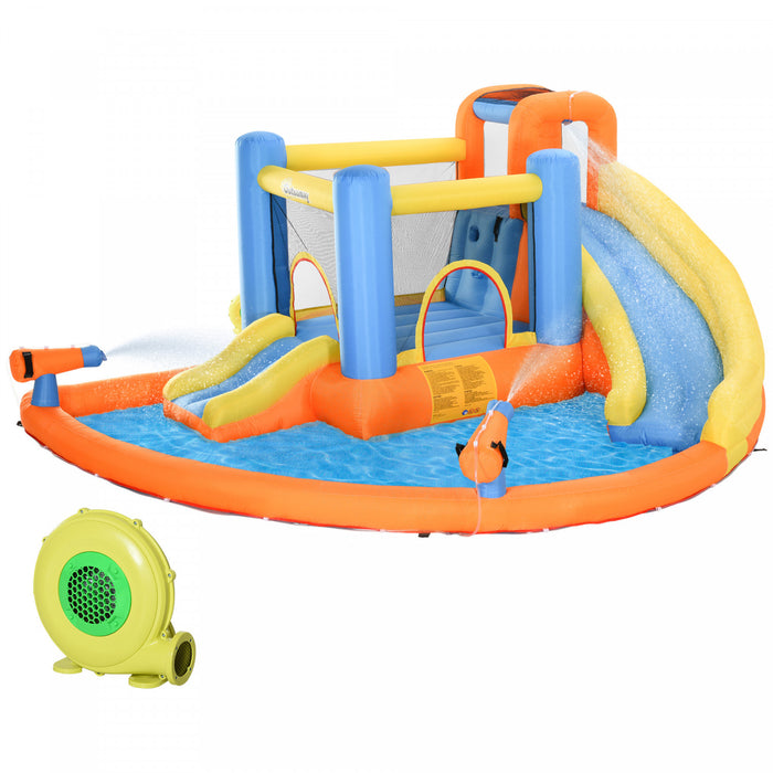 Outsunny Chateau Gonflable Trampoline Gonflable Toboggan Piscine A Eau Pistolet Mur D'escalade 5 En 1 Avec Gonfleur Pour Garcons Et Filles Ete 14' X 12' X 6' Multicolore