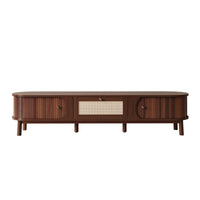  Rustic Meuble TV 67 po avec Portes Coulissantes en Rotin et Tiroirs, Bois