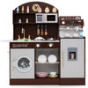 Honeyjoy Jeu De Cuisine Pour Enfants Jeu De Cuisine En Bois Avec Horloge, Micro-ondes, Evier, Plateau Brun