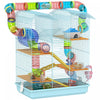Cage Pour Hamster Pawhut 47 Cm, Maisonnette A 5 Niveaux Pour Petits Animaux Avec Systeme De Tunnel, Roue D'exercice, Bouteille D'eau, Bol, Rampe, Bleu Pale