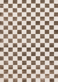 Carpette géométrique Leopold brune et blanche à motif de carreaux - 7 pi 10 po x 10 pi 6 po