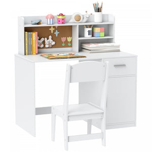 Qaba Ensemble Bureau et Chaise pour Enfants, Table et Chaise d'Etude, Blanc