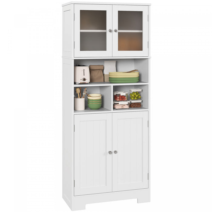 HOMCOM Armoire de rangement de cuisine moderne avec portes vitrees, Blanc