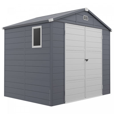 Outsunny 8' X 6' Plastic Garden Storage Shed With Air Vents, Dark Grey|Outsunny Abri De Jardin 8'x6' Porte A Loquet Bouches D'aeration, Gris Fonce