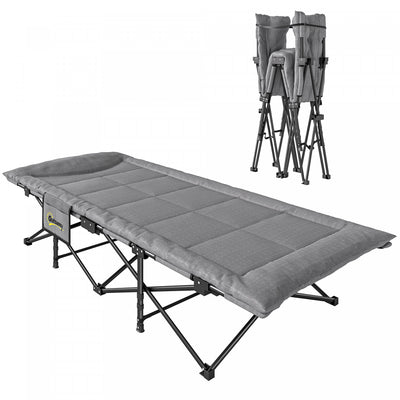 Outsunny Camping Cot for Adults with Padded Cushion, Grey