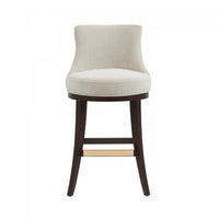 Tabouret de bar moderne en bois Lucia, revetu de chenille, coloris naturel