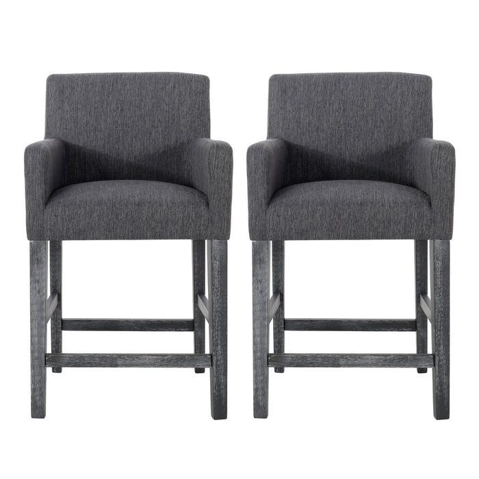 Ensemble De 2 Tabourets De Comptoir Lewis, Assise De 66 cm – Tissu Rembourre Et Pieds En Bois Massif, Charbon