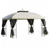 Auvent De Tonnelle De Terrasse Exterieure Outsunny 12 Pi X 10 Pi Avec Toit A Deux Niveaux, Parois Laterales En Maille Amovibles, Etageres De Presentation Triangulaires, Beige