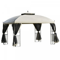 Auvent De Tonnelle De Terrasse Exterieure Outsunny 12 Pi X 10 Pi Avec Toit A Deux Niveaux, Parois La