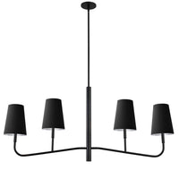 Lustre horizontal Eleanor de Dainolite avec abat-jour noir et argenté, fini noir mat et 4 ampoules