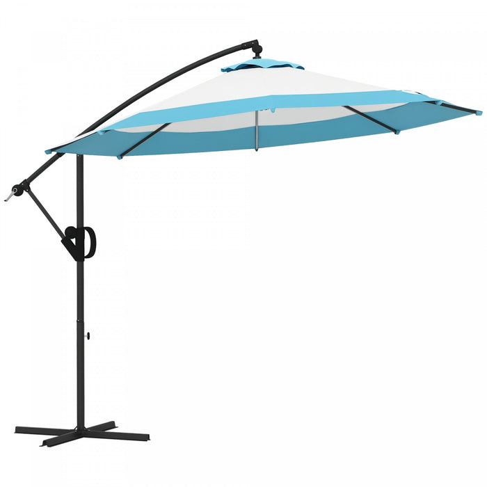 Outsunny Parasol De Patio En Porte-a-faux De 10 Pieds Avec Manivelle, Bleu