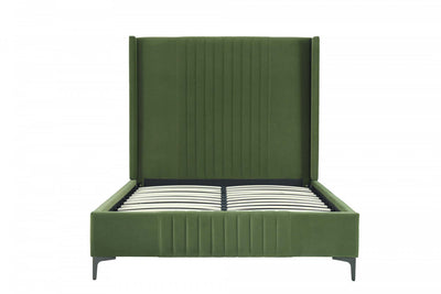 Promenade Mid-Century Modern Upholstered Velvet Full Bed in Moss Green | Lit complet Promenade style milieu du siecle moderne en velours capitonne vert mousse