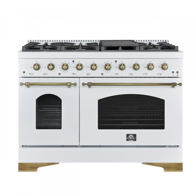 Forno Antico 48" Dual Fuel Gas Range, White, 5.5 cu.ft. Double Ovens - FFSGS6113-48WHT | Cuisiniere a double combustible Antico de 48 po, blanche , 5,5 pi³ four double - FFSGS6113-48BLK