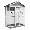 Pawhut 65\" Cage A Oiseaux Grande Voliere En Bois Pour Canari Avec Plateau Coulissant Nid De Poteau Debout, Pour Interieur Exterieur, Gris