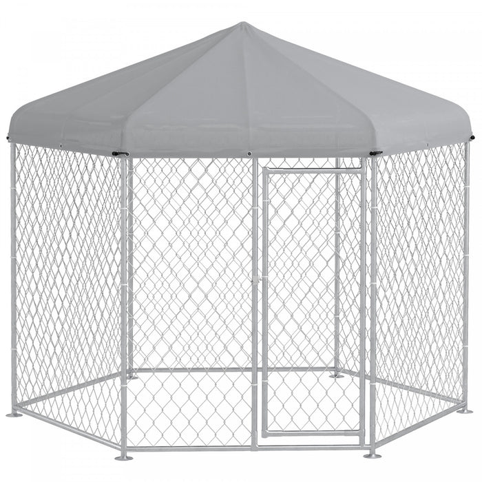 Pawhut Niche D'exterieur Pour Chien Avec Housse Impermeable Et Resistante Aux Uv Pour Chiens De Taille Moyenne Et Grande, 9.2' X 8' X 7.7', Argent