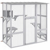Pawhut Catio Enclos D'exterieur Pour Chat En Bois Avec Toit Resistant Aux Intemperies, Pont, Boite De Repos, Plates-formes Pour 2 Chatons, Blanc