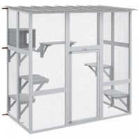 Pawhut Catio Enclos D'exterieur Pour Chat En Bois Avec Toit Resistant Aux Intemperies, Pont, Boite D