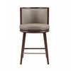 Tabouret de comptoir moderne en bois avec revetement en tissu taupe Evalyn