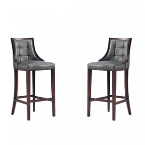 Tabouret de bar traditionnel en bois avec assise rembourree Fifth Avenue, graphite – Lot de 2