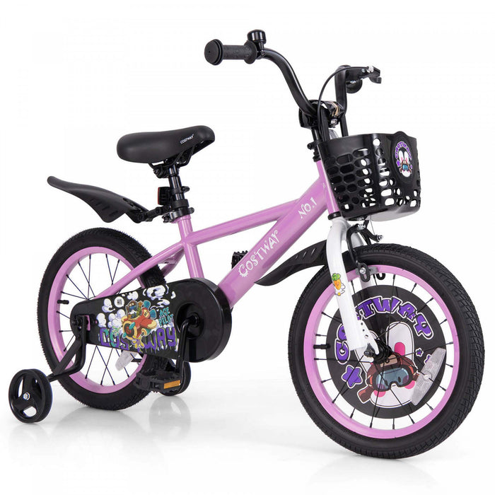 Costway 16\" Velo Pour Enfants Pour 4-7 Avec Guidon Reglable En Hauteur Et Frein A Main En Selle Violet