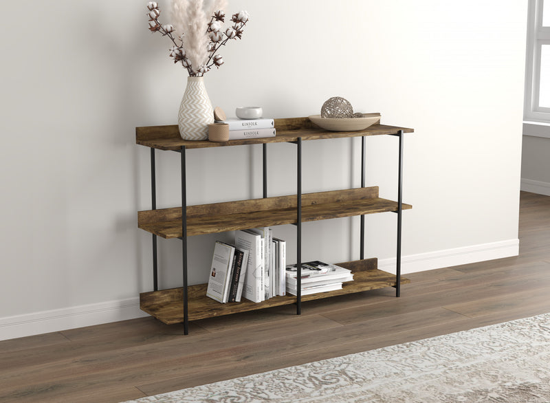 Console de 34 po de qualité supérieure avec 2 tablettes - bois recyclé brun avec métal noir