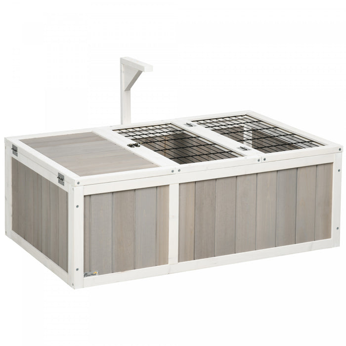 Pawhut Habitat Pour Tortues, Enclos Pour Tortues En Bois Avec Couvercle Ouvrable, Cage De Course, Deux Pieces, Gris