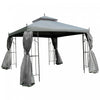 Outsunny 10' X 10' Abri De Jardin En Acier Pour L'exterieur Avec Rideaux En Maille Amovibles, Etageres De Presentation Et Cadre En Acier, Gris