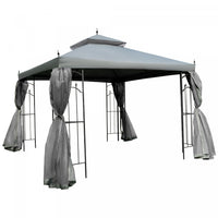 Outsunny 10' X 10' Abri De Jardin En Acier Pour L'exterieur Avec Rideaux En Maille Amovibles, Etager