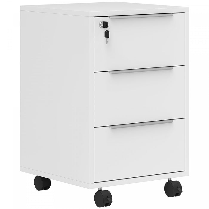 HOMCOM Classeur vertical avec serrure, 3 tiroirs, blanc