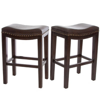  Ensemble De 2 Tabourets De Comptoir Tiffin, Siège Selle Avec Garniture Cloutée, Cuir Végétalien - Brun