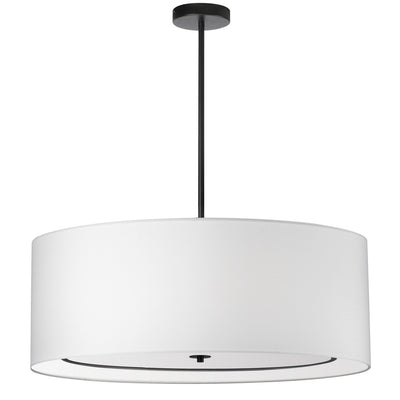 Dainolite Porscha 4 Light Pendant Large Matte Black White Shade Lamp|Grand luminaire suspendu Porscha de Dainolite avec abat-jour blanc, fini noir mat et 4 ampoules