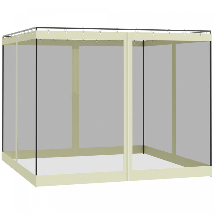 Outsunny Parois Laterales Pour Pavillon De Jardin En Maille Avec 4 Panneaux, Fermetures Eclair, Anneaux En C Pour Gazebos De Terrasse De 3 X 3 M, (paroi Laterale Uniquement), Beige