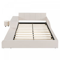  Lit Lily en velours rembourre avec bureau et tabouret, taille Queen, beige