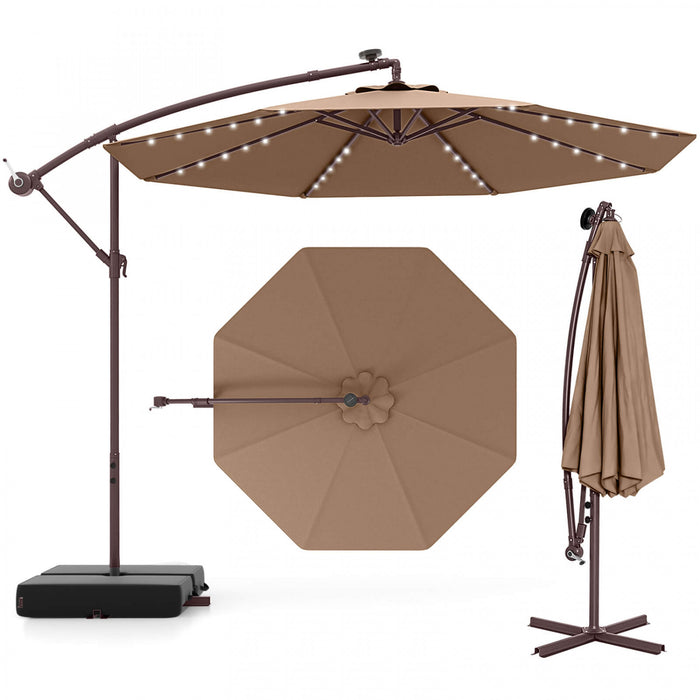Costway Parasol suspendu deporte 10FT avec 32 LED, sac de sable, base croisee pour exterieur