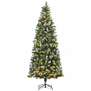 Homcom Arbre De Noel Artificiel Pre-eclaire De 7,5 Pi, Pointes Enneigees