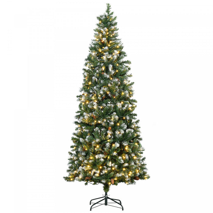 Homcom Arbre De Noel Artificiel Pre-eclaire De 7,5 Pi, Pointes Enneigees