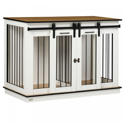 Pawhut Dog Crate Furniture With Divider Panel, Wooden Dog Kennel Tv Stand For Large Dogs, Pet House |Pawhut Meuble Pour Cage De Chien Avec Panneau De Separation, Meuble Tv En Bois Pour Grands Chiens, T