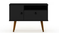 Meuble pour téléviseur Tribeca de Manhattan Comfort de 35,43 po de style moderne du milieu du 20e siècle avec pattes en bois massif - noir