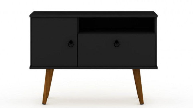 Meuble pour téléviseur Tribeca de Manhattan Comfort de 35,43 po de style moderne du milieu du 20e siècle avec pattes en bois massif - noir