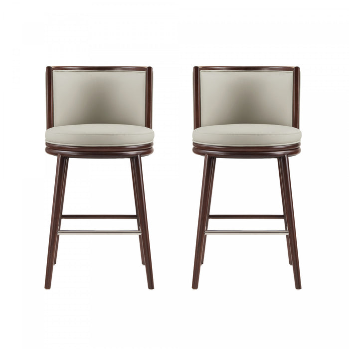 Tabouret de bar moderne en bois et tissu Evalyn, coloris pierre - Lot de 2