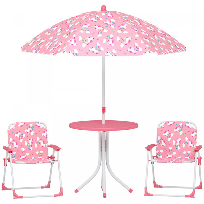 Qaba Table de Pique-Nique pour Enfants 2 Chaises Pliantes et Parasol, Rose