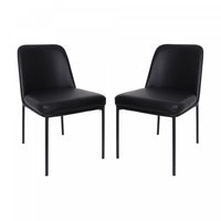  Chaise laterale contemporaine Loft en cuir vegetalien et metal noir - Lot de 2