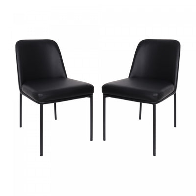 Loft Contemporary Vegan Leather Metal Side Chair in Black - Set of 2 | Chaise laterale contemporaine Loft en cuir vegetalien et metal noir - Lot de 2